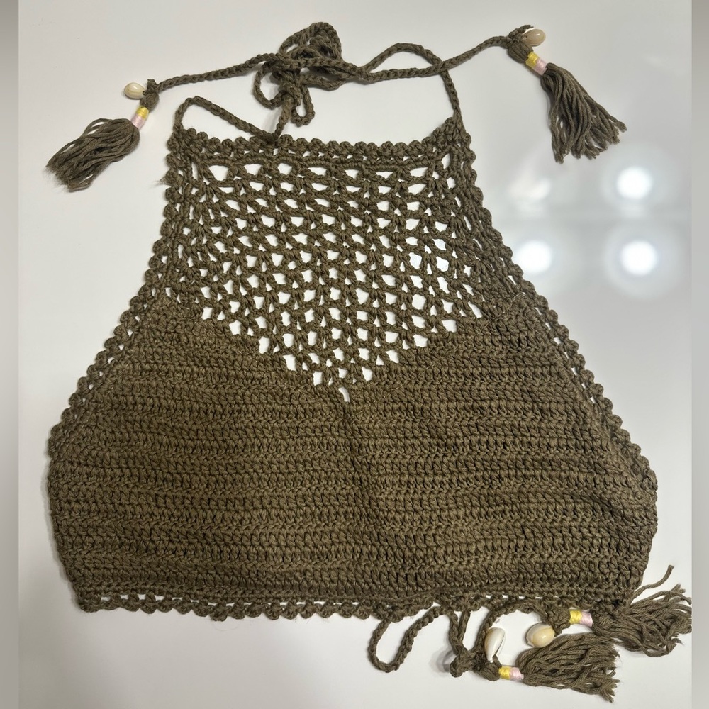 Windsor Crochet Halter Top in Olive Green